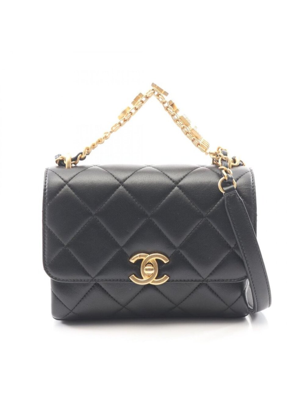 Chanel Shoulder Bag Quilted Mini Flap 2-Way Black Lambskin